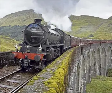  ?? ?? Jacobite steam train the Hogwarts Express crossing the iconic Glenfinnan Viaduct.