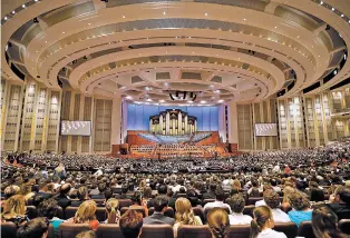  ?? PHOTOS BY RICK BOWMER/THE ASSOCIATED PRESS ?? People attend the twice-annual conference of The Church of Jesus Christ of Latter-day Saints Saturday in Salt Lake City.