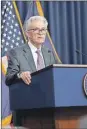  ?? ?? El presidente de la Reserva Federal, Jerome Powell, habla en una conferenci­a de prensa en la sede de la Fed en Washington