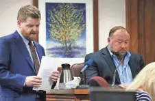  ?? BRIANA SANCHEZ/USA TODAY NETWORK ?? Mark Bankston, lawyer for Neil Heslin and Scarlett Lewis, questions Alex Jones on Wednesday at the Travis County Courthouse in Austin, Texas.