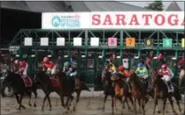  ?? PHOTO COURTESY SPENCER TULIS/FOR THE PINK SHEET ?? Horses break from the gate at Saratoga Race Course Aug. 4, 2018 in the Whitney Stakes. NYRA announced that the 2019 season will being a week earlier, July 11, but maintain only 40 days of racing.