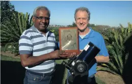  ?? PICTURE: DUNCAN GUY ?? SHOOTING STAR: John Gill, right, photograph­ed 100 celestial objects in just 10 months, which his astronomy teacher Logan Govender, left, calls a significan­t achievemen­t for a novice.