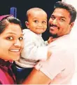  ??  ?? Sarvanan Sambasivam with his wife Sandhiya and son. The couple who work in the UAE are stuck in Chennai.