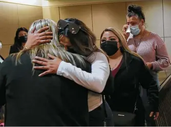  ?? Photos by Jerry Lara / Staff photograph­er ?? Relatives of the victim and supporters react after the jury returns a guilty verdict in the murder trial of Miguel Angel Gutierrez. He was convicted in the 2017 death of 11-month-old Xzavier Cortez.