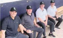  ?? WALTER VILLA Miami Herald Writer ?? Sitting in the Columbus dugout from left to right: New White Sox manager Pedro Grifol and assistant coaches Jose Castro, Eddie Rodriguez and Mike Tosar.