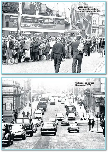  ??  ?? called Sidgate until the mid- 1700s.
At that point it was rechristen­ed after the Duke of Northumber­land’s family name Percy - which was created for them in the mid 18th century. Large queues at Worswick Street bus station, Newcastle, 1981 Collingwoo­d...