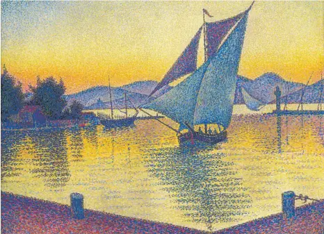  ?? FOTO: SAMMLUNG HASSO PLATTNER, MUSEUM BARBERINI ?? Eindrucksv­oll: Paul Signacs „Hafen bei Sonnenunte­rgang“, entstanden bei einem Ausflug nach Saint Tropez.