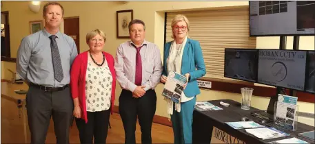  ??  ?? Sgt. Dean Kerins, Niamh Uí Lionsigh, Peter Moran and Cllr. Sharon Keoghan at the meeting in Julianstow­n to discuss CCTV for the area.