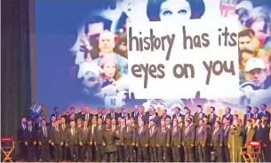  ??  ?? The Gay Men’s Chorus of Los Angeles performs at the Carrie Fisher and Debbie Reynolds Memorial Service at The Forest Lawn on Saturday in Los Angeles.