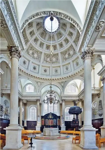  ??  ?? Christophe­r Wren’s magic trick: his dome on a square, St Stephen Walbrook