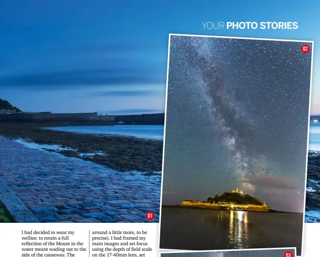  ??  ?? 01 ST Shot MICHAEL’Safter sunset MOUNT, during duskthe blue hour Lens Canon ef 17-40mm f/4l USM Exposure 104 secs, f/16, iso100 02 EYE TO THE Sky The galactic core taken from the shoreline Lens Canon ef 17-40mm f/4l USM Exposure 30 secs, f/4, iso3200...