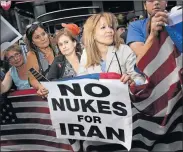  ?? Picture: EPA ?? LONE VOICE: Pro-Israel protesters attend a rally near Times Square to demand that Congress vote down the proposed US deal with Iran in New York on Wednesday