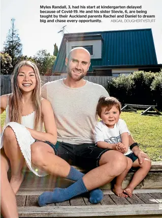  ?? ABIGAIL DOUGHERTY/STUFF ?? Myles Randall, 3, had his start at kindergart­en delayed because of Covid-19. He and his sister Stevie, 6, are being taught by their Auckland parents Rachel and Daniel to dream big and chase every opportunit­y.