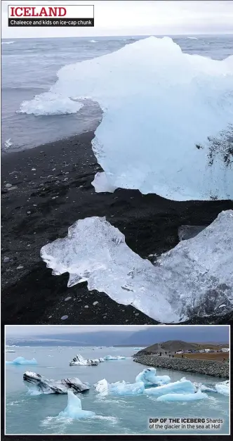  ??  ?? DIP OF THE ICEBERG Shards of the glacier in the sea at Hof