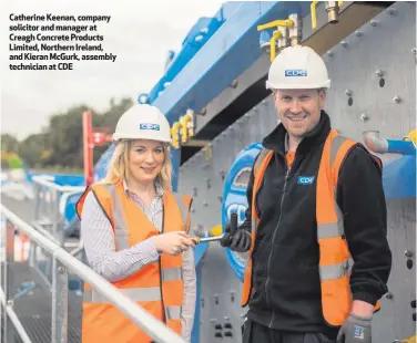  ??  ?? Catherine Keenan, company solicitor and manager at Creagh Concrete Products Limited, Northern Ireland, and Kieran McGurk, assembly technician at CDE
