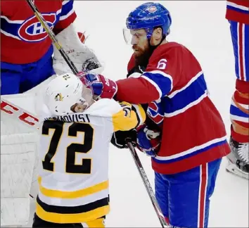  ?? Andre Ringuette/Getty Images ?? Believe it or not, Patric Hornqvist, left, and Montreal’s Shea Weber, right, are friends.