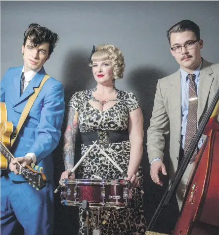  ??  ?? Calgary rockabilly act Peter & the Wolves featuring, from left, Howlin’ Pete Cormier, Miss Cherry Kisses and Theo Waite will perform at the Big Winter Classic, which runs from Jan. 19 through Jan. 22. The festival’s goal is to showcase Alberta...