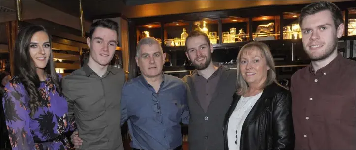  ??  ?? Aoife, Eoghan, Eugene, Conal, Geraldne and Páraic McGeough at a going away function for Conal held in Kennedy’s Bar, Carrick Road.