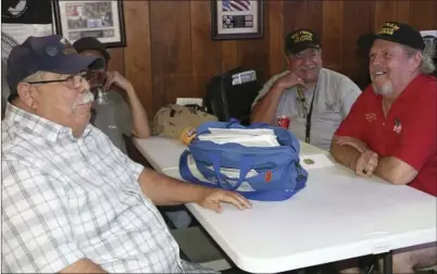  ?? WILLIAM ROLLER PHOTO ?? FROM LEFT: Frank Gutierrez, Jesus Chavaria and Rick Ruene, veterans at American Legion Post 25, on Thursday in El Centro discuss why they stay active with the post.