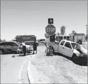  ?? LOANED PHOTO ?? FIVE PEOPLE WERE transporte­d to Yuma Regional Medical Center after a collision occurred Saturday afternoon in Somerton at County 14th and Avenue C. A total of three vehicles and seven occupants were involved in the accident, Somerton/ Cocopah Fire...