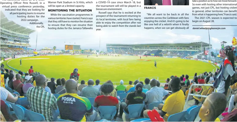  ?? FILE ?? Fans watch the Jamaica Tallawahs take on St Kitts and Nevis Patriots from the North Stand at Sabina Park during the 2018 Hero Caribbean Premier League tournament.