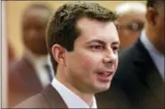  ?? AP PHOTO/AMR ALFIKY ?? Democratic presidenti­al candidate and South Bend, Ind., Mayor Pete Buttigieg speaks during a news conference at the Rainbow PUSH Coalition Annual Internatio­nal Convention in Chicago, Tuesday, July 2, 2019.