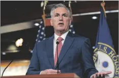  ?? AP PHOTO/ANDREW HARNIK, FILE ?? House Minority Leader Kevin McCarthy of Calif. speaks at a news conference on Capitol Hill in Washington, on July 29.