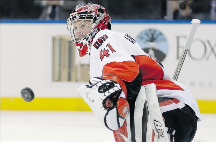  ?? — AP FILES ?? Ottawa Senators goalie Craig Anderson has provided solid play during the years the team made the playoffs, but struggled with inconsiste­ncy when they didn’t.