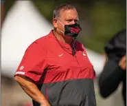  ??  ?? Arkansas Coach Sam Pittman and the Razorbacks will hold their second preseason practice today. Pittman said he and his staff intentiona­lly spaced out the first week with days in between the first three workouts. (Photo courtesy of University of Arkansas)