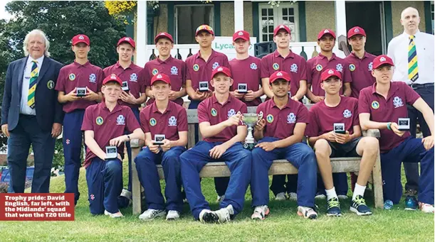  ??  ?? Trophy pride: David English, far left, with the Midlands’ squad that won the T20 title