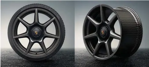  ??  ?? The ultimate wheel? Porsche’s new carbon fibre wheels offer a 20% reduction in unsprung weight. The wheels will be available on the 911 Turbo S from November at a price of £10,773