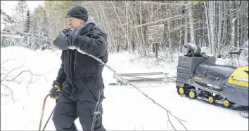  ?? FRAM DINSHAW/ TRURO NEWS ?? The groomer Brian Sullivan uses on the Victoria Park trails is seen attached to the snowmobile that pulls it.