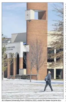  ?? BILL LACKEY / STAFF ?? At Urbana University from 2008 to 2012, costs for lower-income students rose $4,500 while costs for higher-income students decreased by $3,100. During the 2011-12 year, the wealthiest students paid just $1,400 more in costs than the poorest students.