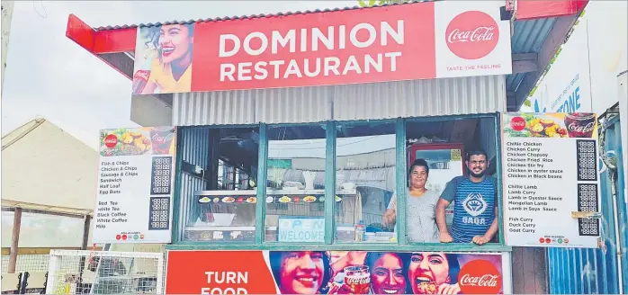  ?? Picture: ABISHEK CHAND ?? Divneet Raj (right) with his mother Sunila Lata at their family-owned restaurant in Korovou Town in Tailevu.