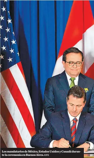  ?? EFE ?? Los mandatario­s de México, Estados Unidos y Canadá durante la ceremonia en Buenos Aires.