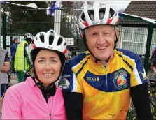  ??  ?? Cycling together: Cathy and Mike Jordan, Blennervil­le, as the take part in the Tour De Ballyfinna­ne cycle, on Saturday 45km and 70km routes in aid of Ballyfinna­ne National School.