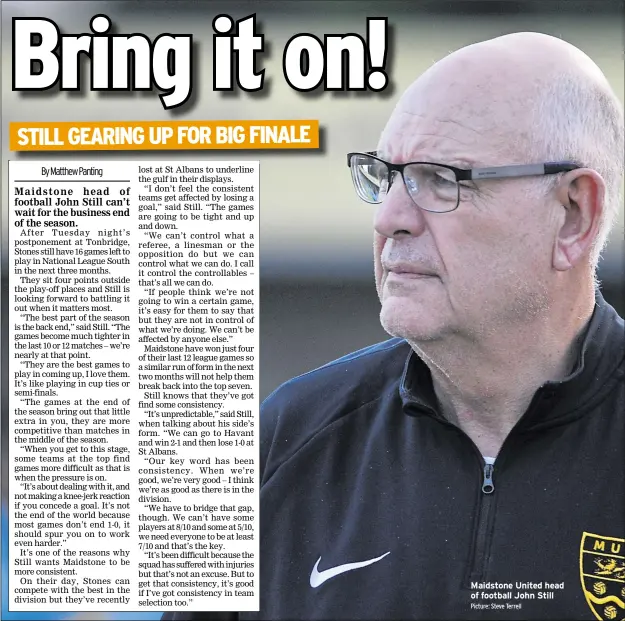  ?? Picture: Steve Terrell ?? Maidstone United head of football John Still