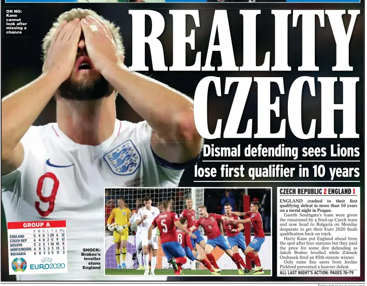  ??  ?? OH NO: Kane cannot look after missing a chance SHOCK: Brabec’s leveller stuns England