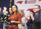  ?? HANNAH SCHOENBAUM/AP ?? North Carolina state Rep. Tricia Cotham announces she is switching affiliatio­n to the Republican Party at a news conference on April 5 at the North Carolina Republican Party headquarte­rs in Raleigh, North Carolina.