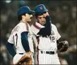  ?? Associated Press file photo ?? Keith Hernandez, left, hit a key two-run single against the Red Sox in Game 7 of the 1986 World Series.