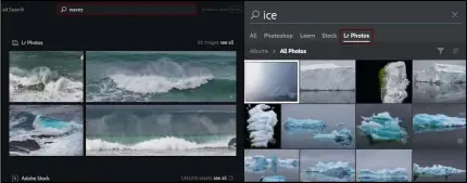  ??  ?? Adobe Lightroom CC: Die Cloud-basierte Anwendung arbeitet mit KI. Adobe Sensei analysiert die Bilder in der Cloud und erkennt die Motive über Stichworte.