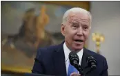  ?? EVAN VUCCI — THE ASSOCIATED PRESS ?? President Joe Biden delivers remarks about the Colonial Pipeline hack from the Roosevelt Room of the White House in Washington on Thursday.