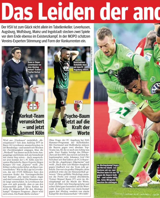  ??  ?? Im Abstiegska­mpf liegen die Nerven blank. Luiz Gustavo sah vor zwei Wochen beim 0:6 des VfL gegen die Bayern GelbRot – und rastete völlig aus. Seine Mitspieler mussten ihn einfangen.