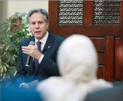  ?? (AFP) ?? US Secretary of State Antony Blinken visits the American University in Cairo on Sunday.