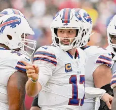  ?? Greg Fiume/Getty Images ?? Quarterbac­k Josh Allen and the Bills host the high-scoring Dolphins on Sunday in a clash of AFC East rivals with a combined one loss so far.