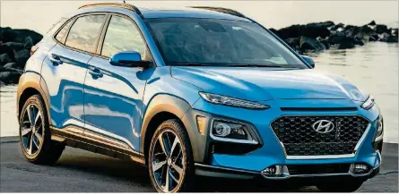  ?? HYUNDAI PHOTO ?? The Hyundai Kona compact crossover utility vehicle offers as standard Forward Collision-avoidance Assist, Lane Keeping Assist and Driver Attention Warning.