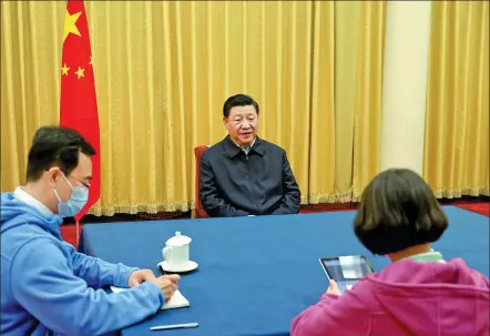  ?? JU PENG / XINHUA ?? President Xi Jinping answers census workers’ questions in Beijing on Monday. On Sunday, China began its seventh national census, an effort that is expected to continue through Dec 10.