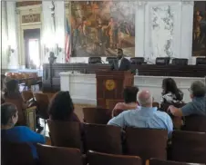  ?? JOHN BERRY — THE TRENTONIAN ?? Trenton City Councilman Jerell Blakeley, speaks at an event in City Hall to denounce hate speech in response to recent anti-Semitic remarks made by council President Kathy McBride.
