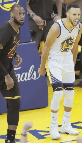  ?? HERALD FILE PHOTO ?? LONG ODDS: LeBron James (left) and the Cleveland Cavaliers face a daunting task in trying to take down Stephen Curry (right) and the Golden State Warriors in the NBA Finals, which start tonight.
