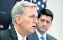  ?? THE ASSOCIATED PRESS ?? Speaker of the House Paul Ryan, right, is backing Rep. Kevin McCarthy of Bakersfiel­d, left, as his successor.